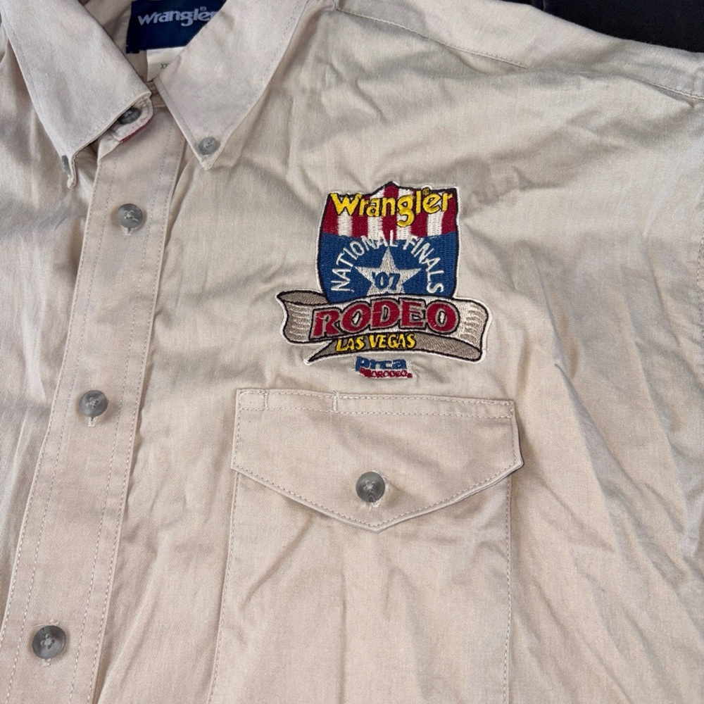 Wrangler Rodeo Shirt vtg 2007 National Finals Mens 2XL Tan EUC Cowboy LS